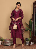 Varanga Women Pure Silk Purple Woven Design Kurta Paired With Buttom And Dupatta