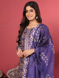 Varanga Women Purple Floral Printed Straight Kurta with Trousers and Printed Dupatta
