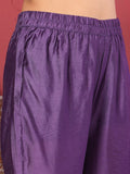 Varanga Women Purple Floral Printed Straight Kurta with Trousers and Printed Dupatta