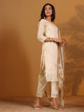 Varanga Women Zari Embroidered Shimmer Kurta With Trouser And Dupatta