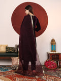 Varanga Women V Neck Lace Detailed Velvet Kurta With Tonal Bottom And Dupatta.