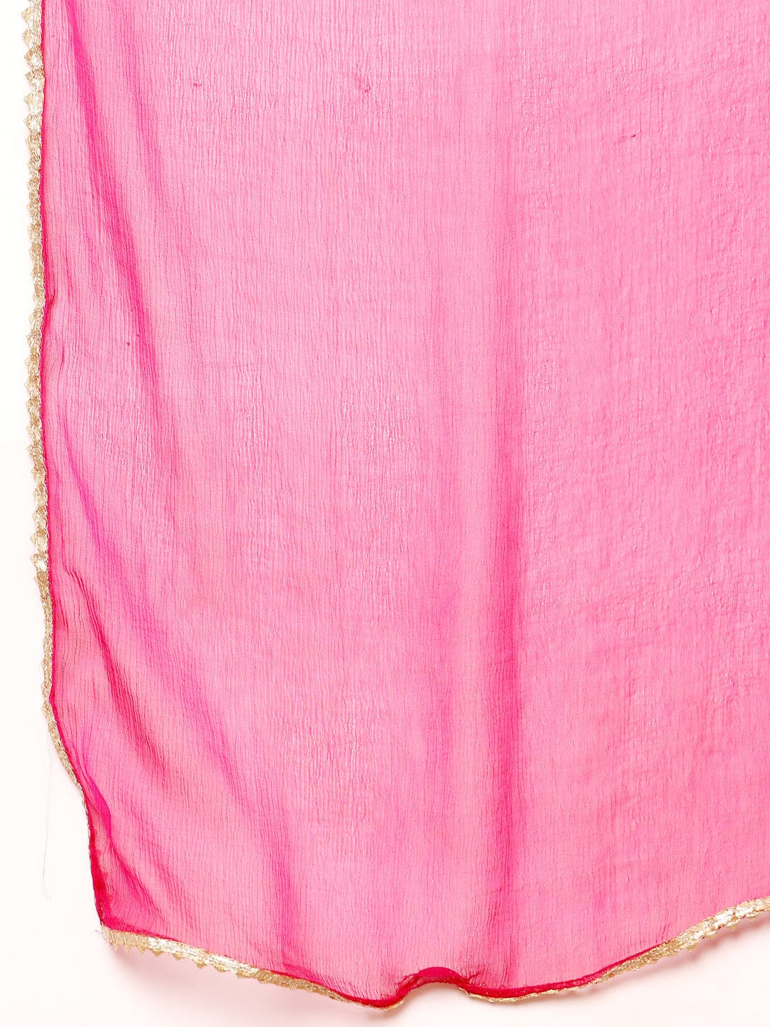 Varanga Women Pink Ethnic Floral Printed Gota Embellished Flared Sleeve Kurta With Solid Trouser. And Dupatta