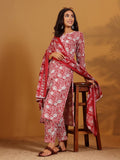 Varanga Women Ethnic Floral Printed Kurta With Trouser & Dupatta