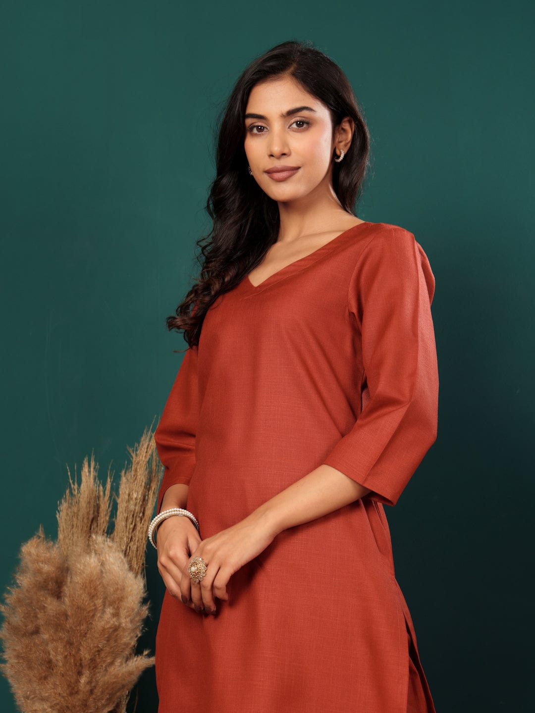 Varanga Women V Neck Straight Kurta With Pants & Dupatta