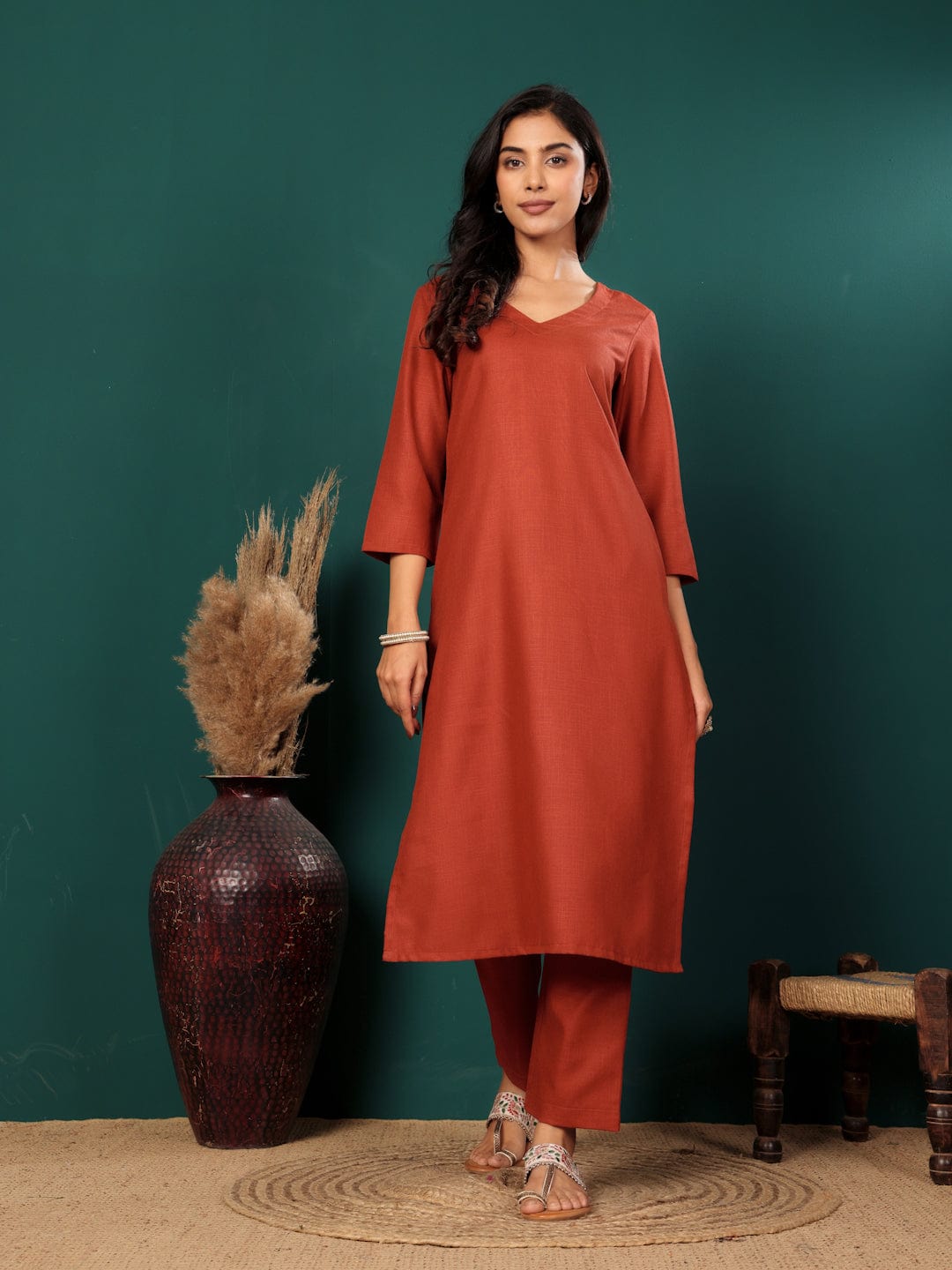 Varanga Women V Neck Straight Kurta With Pants & Dupatta