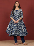 Varanga Women Ethnic Floral Printed Extedended V Neck Anarkali Kurta With Trouser & Dupatta