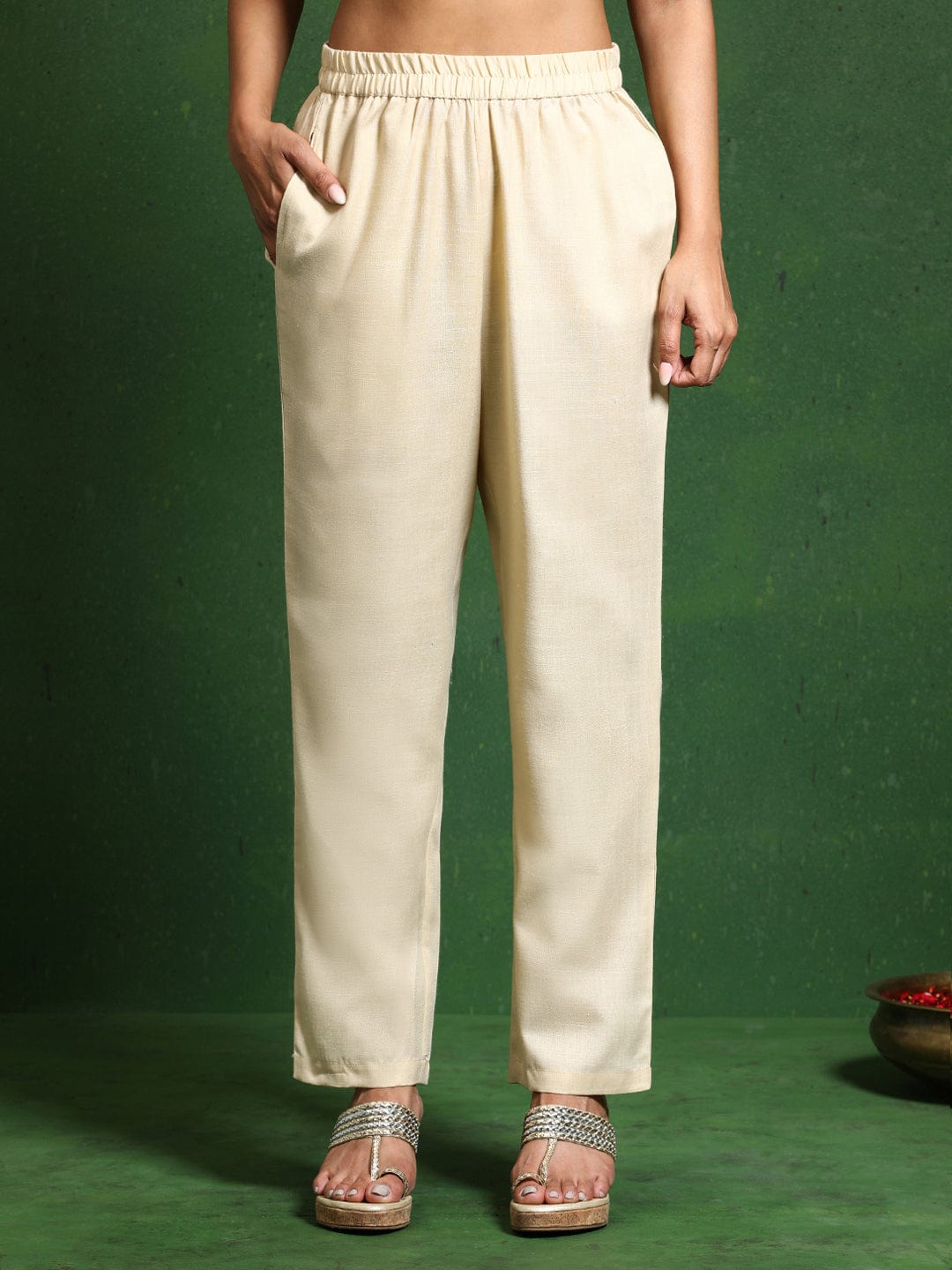 Varanga Women Mandarin collar Kurta with Trouser and Printed Dupatta