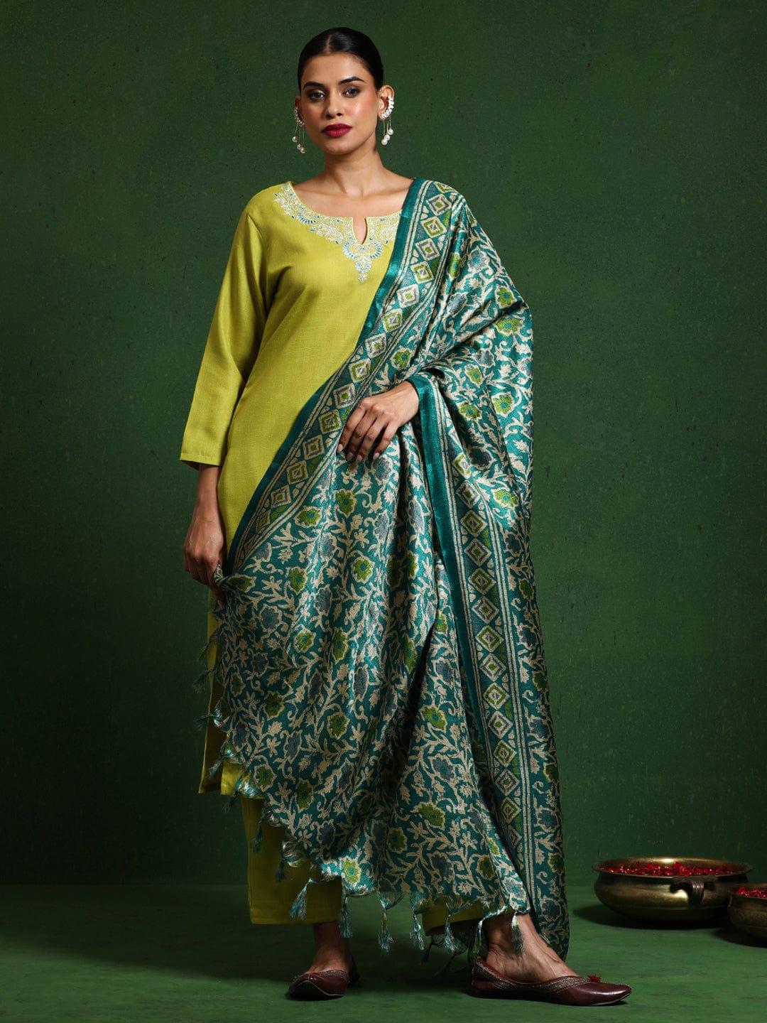 Varanga Women Zari & Sequin Embroidered Kurta With Trouser & Dupatta