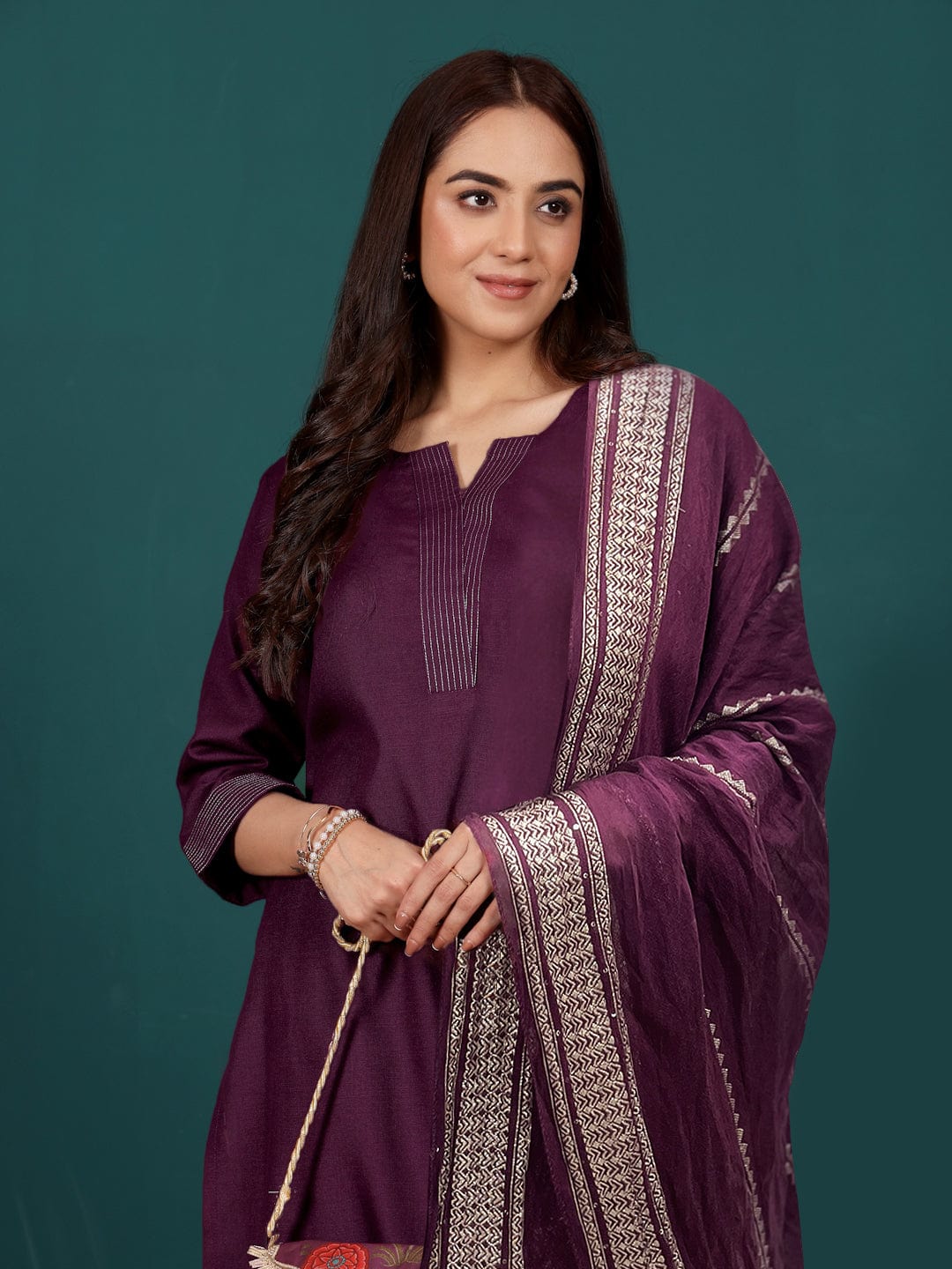 Varanga Women Zari Couching Detailed Kurta with Trouser & Dupatta
