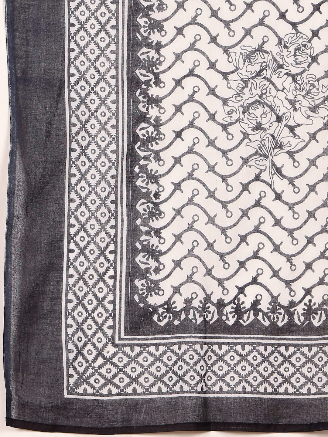 Bold Floral V Neck Printed Kurta With Trouser & Dupatta
