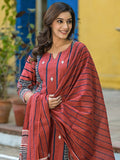 Women Varanga Maroon Strpper with Ethnic Printed Kurta With Trouser & Dupatta