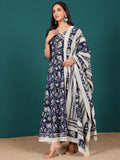 Varanga Women Floral Printed Angrakha Anarkali Kurta With Trouser & Dupatta