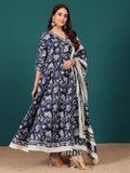Varanga Women Floral Printed Angrakha Anarkali Kurta With Trouser & Dupatta