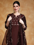 Varanga Women Thread & Sequin Embroidered Yoke Kurta With Trouser & Dupatta