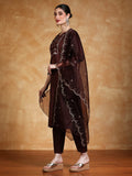 Varanga Women Thread & Sequin Embroidered Yoke Kurta With Trouser & Dupatta