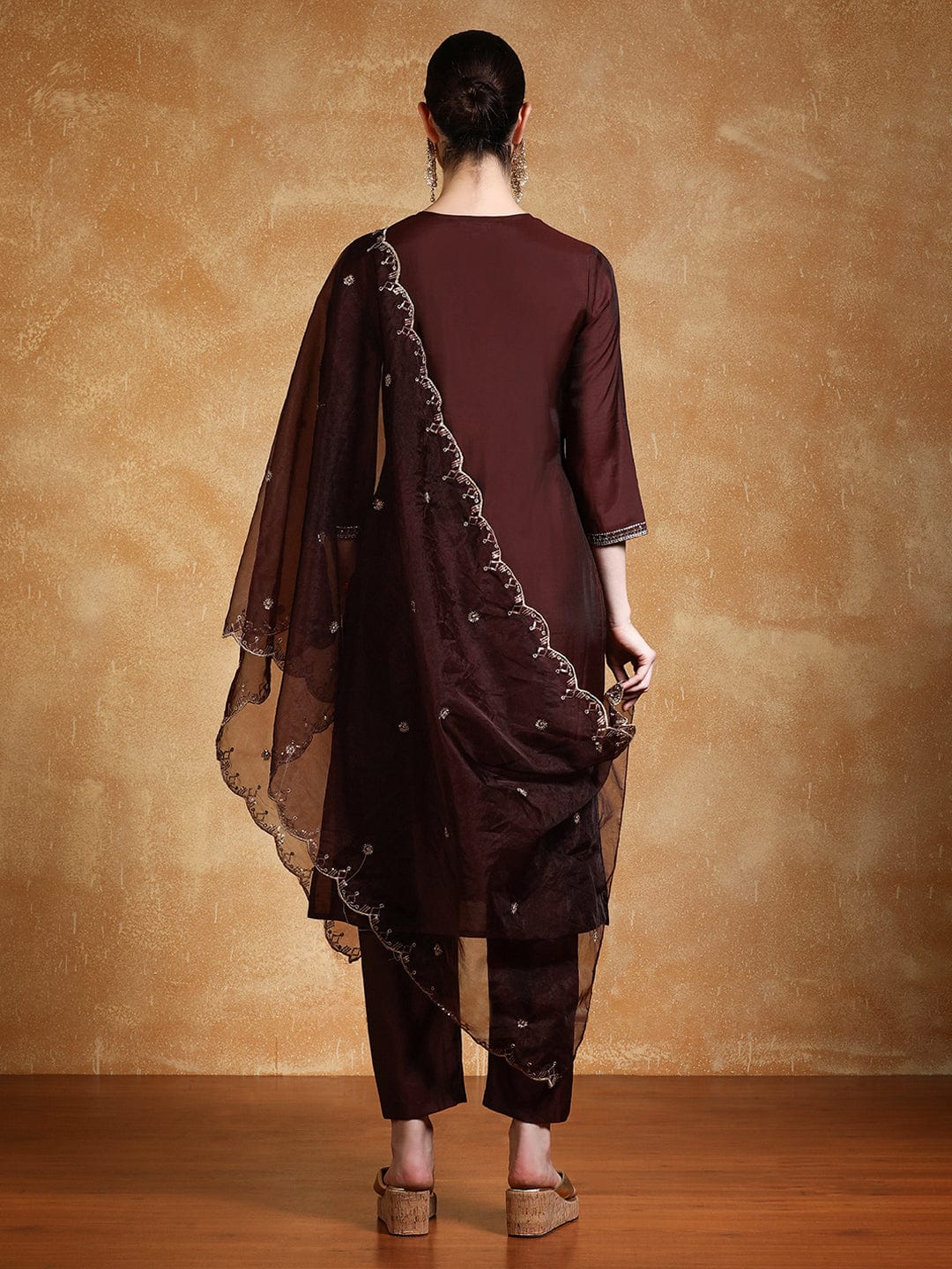 Varanga Women Thread & Sequin Embroidered Yoke Kurta With Trouser & Dupatta