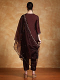 Varanga Women Thread & Sequin Embroidered Yoke Kurta With Trouser & Dupatta