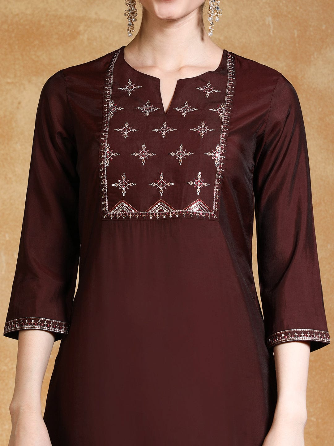 Varanga Women Thread & Sequin Embroidered Yoke Kurta With Trouser & Dupatta