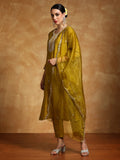 Varanga Women-Zari Embroidered Yoke Kurta With Trouser & Dupatta