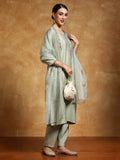 Varanga Women-Thread & Sequin Embroidered Yoke Kurta With Trouser & Scallop Dupatta