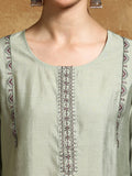 Varanga Women-Thread & Sequin Embroidered Yoke Kurta With Trouser & Scallop Dupatta