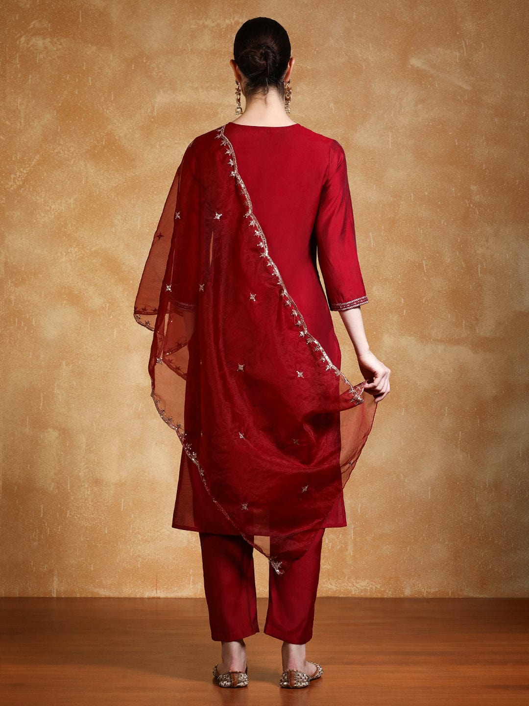 Varanga Women Thread & Sequin Embroidered Yoke Kurta With Trouser & Dupatta