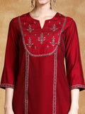 Varanga Women Thread & Sequin Embroidered Yoke Kurta With Trouser & Dupatta