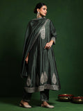 Varanga Women Zari Embroidered Anarkali Kurta With Trouser & Dupatta