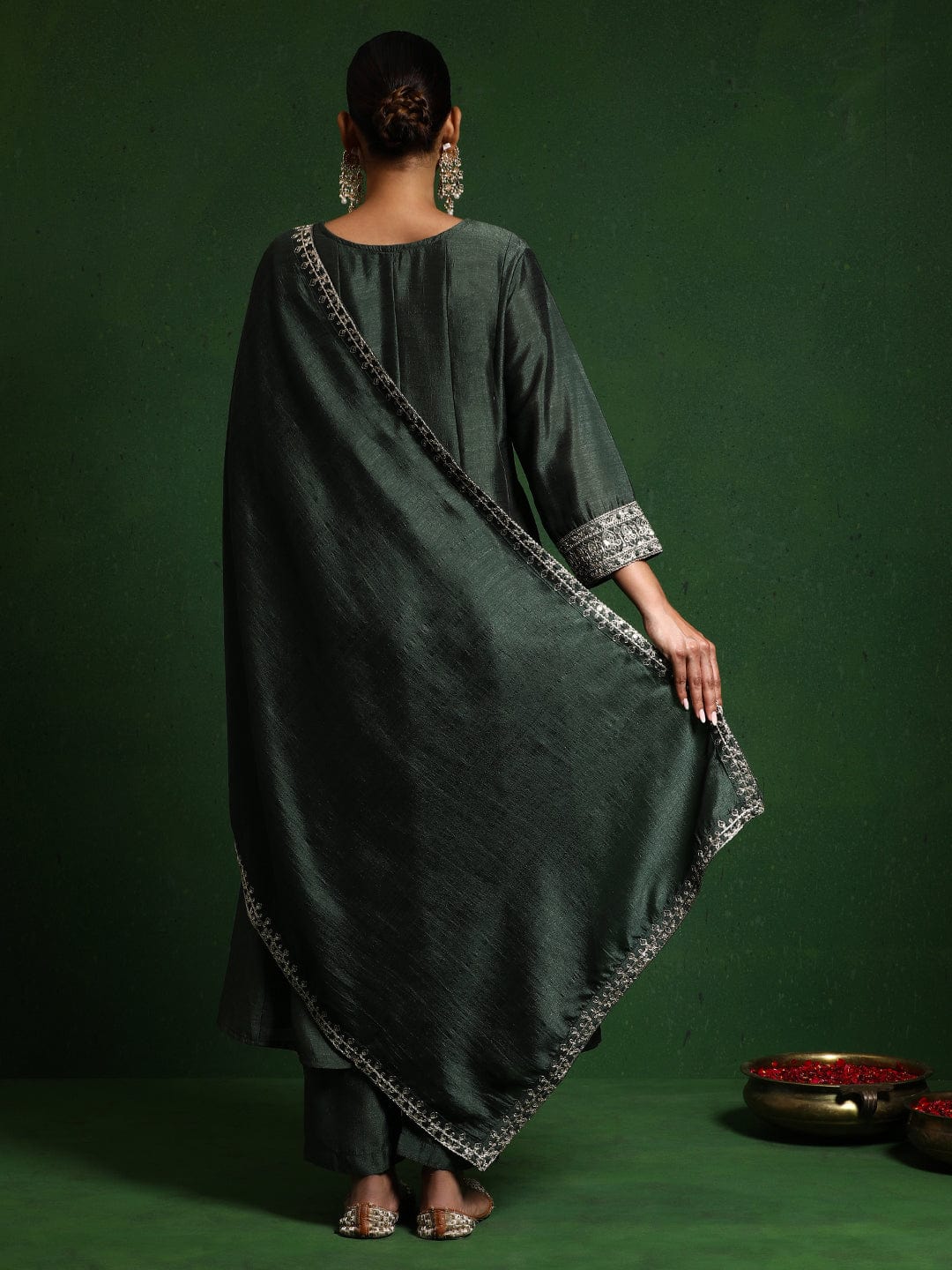 Varanga Women Zari Embroidered Anarkali Kurta With Trouser & Dupatta