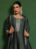 Varanga Women Zari Embroidered Anarkali Kurta With Trouser & Dupatta