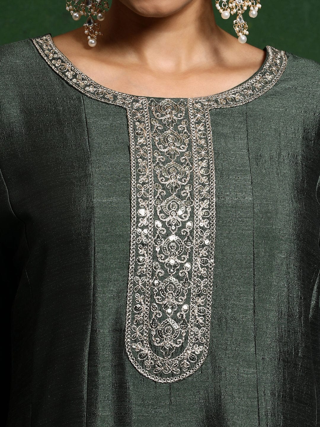 Varanga Women Zari Embroidered Anarkali Kurta With Trouser & Dupatta