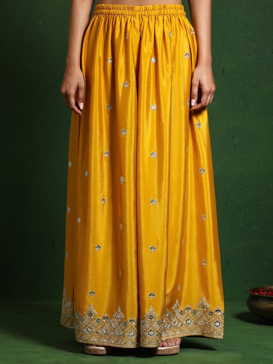 Varanga Women Zari Embroidered Yoke With Border Kurta With Sharara And Dupatta