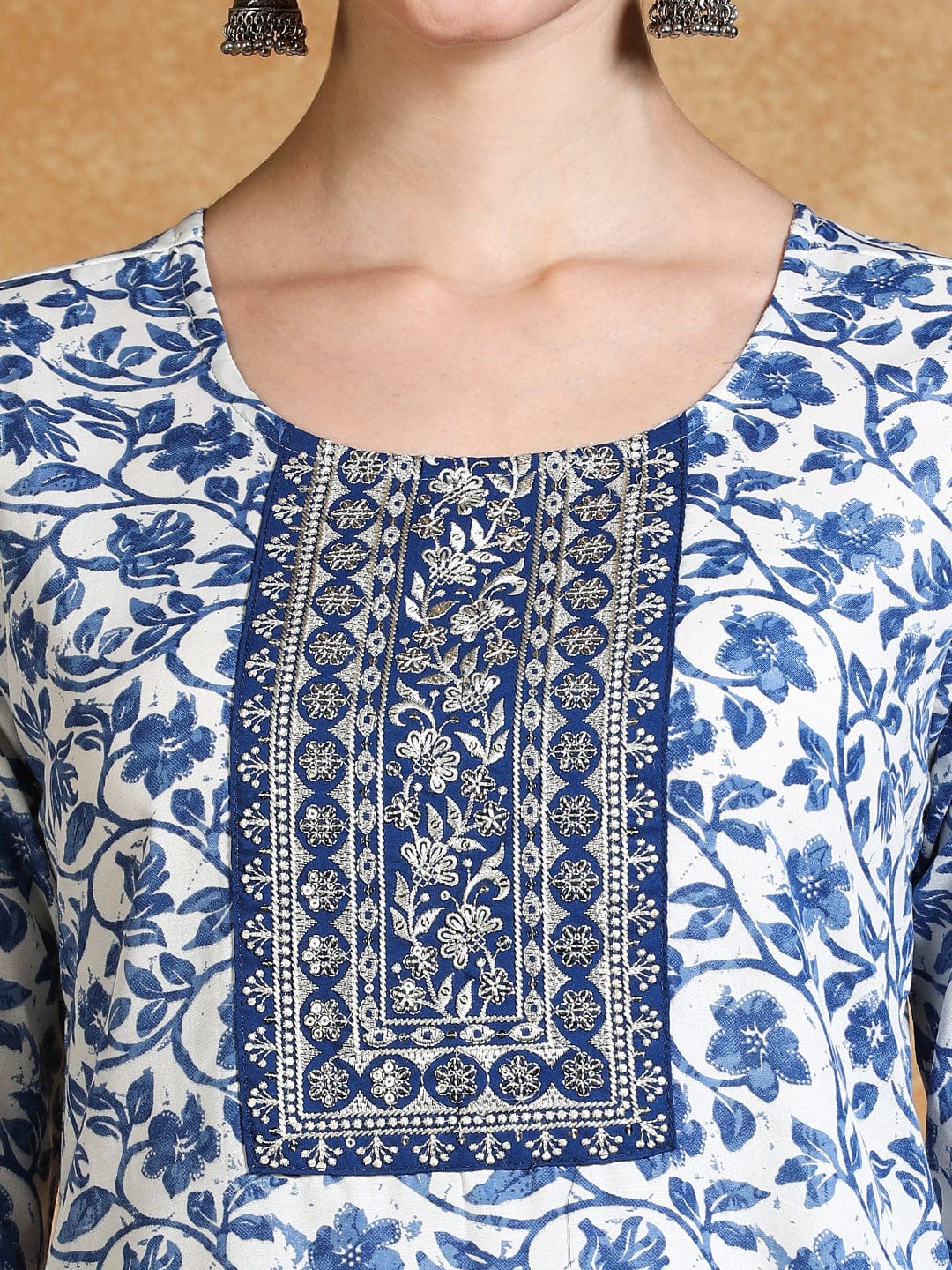 Varanga Women Floral Yoke Design Regular Thread Work Kurta with Trousers & with Dupatta