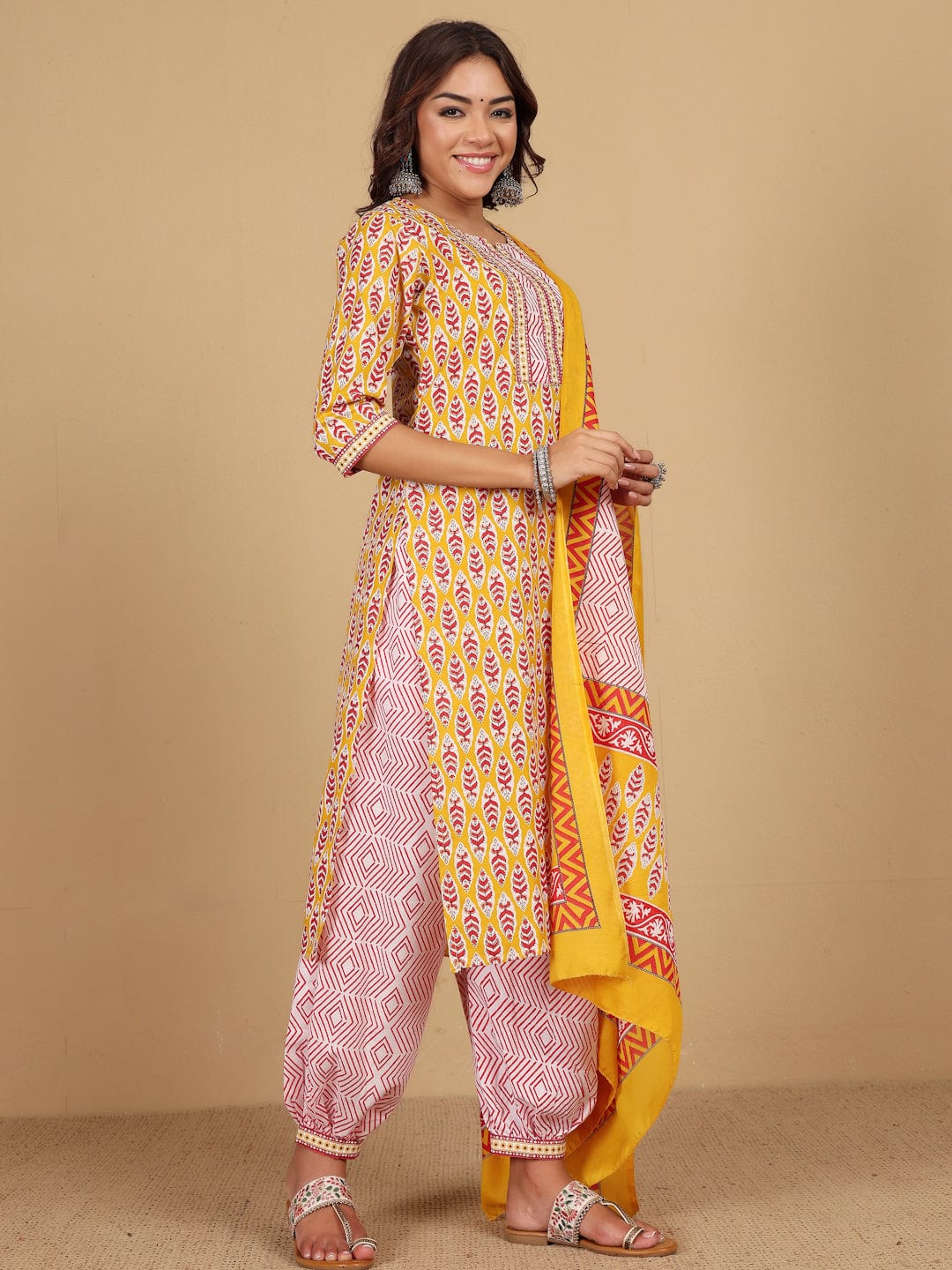 Varanga Women Ethnic Jaipuri Printed Angrakha with Salwar & Dupatta