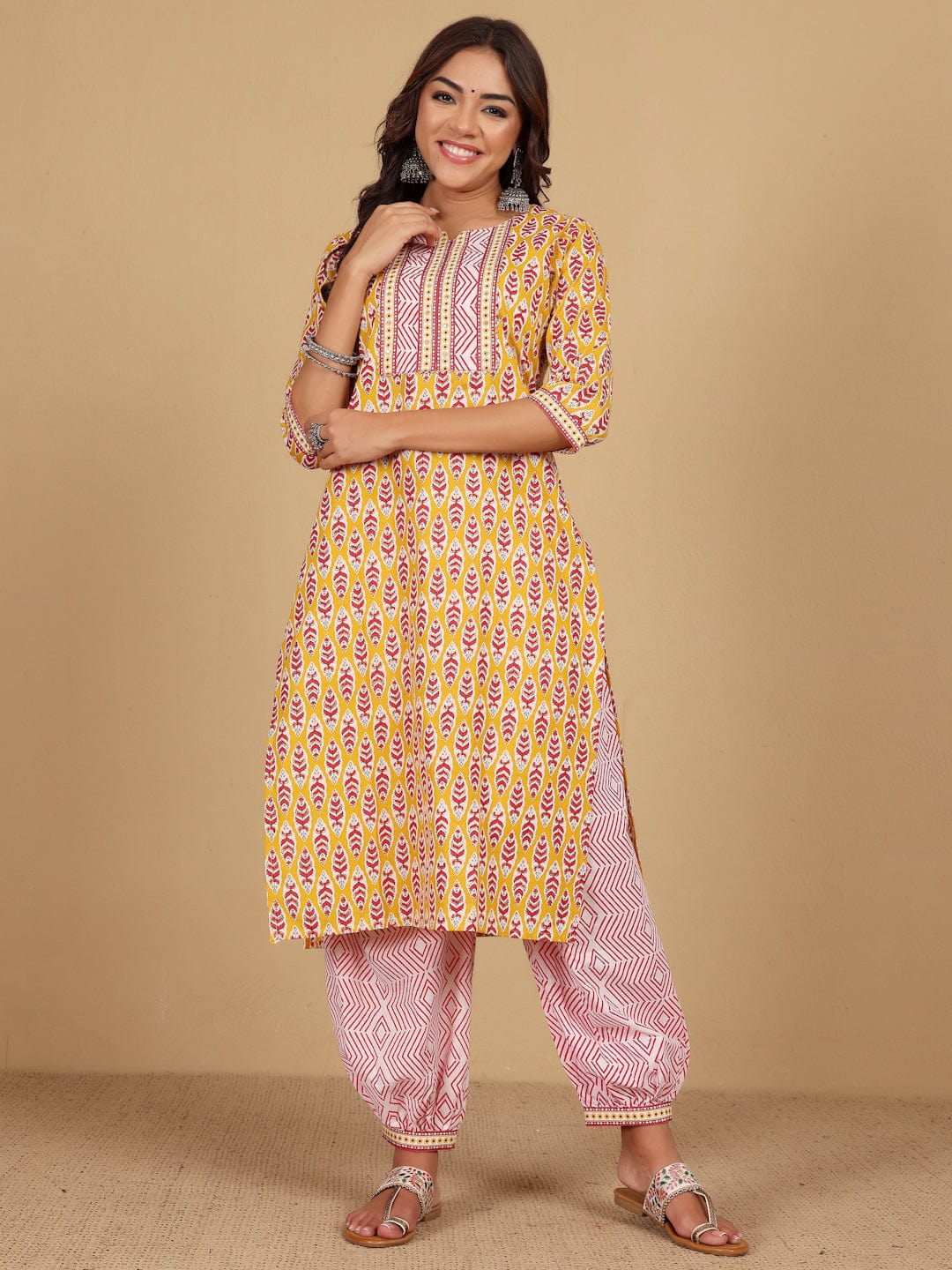 Varanga Women Ethnic Jaipuri Printed Angrakha with Salwar & Dupatta