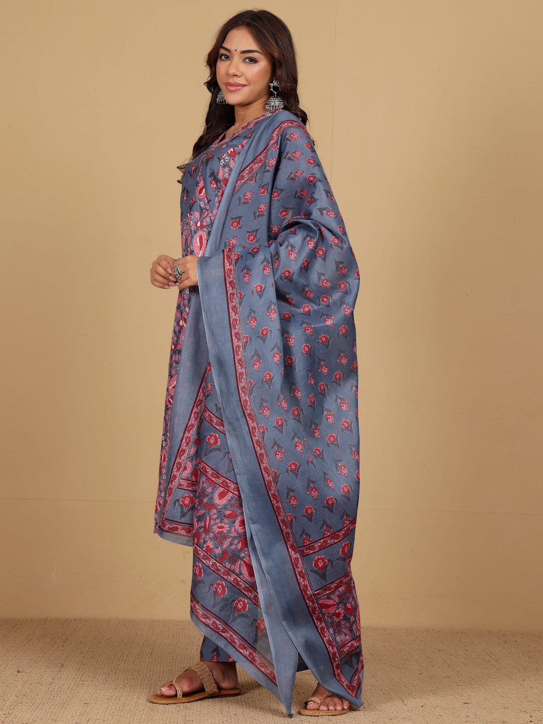 Varanga Women Ethnic Floral Printed Kurta withTrouser & Dupatta