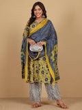 Varanga Women Ethnic Floral Printed V Neck Kurta withTrouser & Dupatta