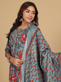 Varanga Women Ethnic Floral Printed V Neck Kurta withTrouser & Dupatta