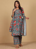 Varanga Women Ethnic Floral Printed V Neck Kurta withTrouser & Dupatta