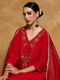 Varanga Women Floral Motif Thread Embroidered Yoke Kurta with Trouser & Dupatta