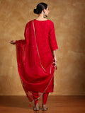 Varanga Women Floral Motif Thread Embroidered Yoke Kurta with Trouser & Dupatta