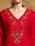Varanga Women Floral Motif Thread Embroidered Yoke Kurta with Trouser & Dupatta