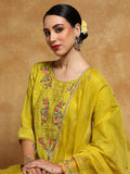 Varanga Women Floral Motif Thread Embroidered Yoke Kurta with Trouser & Dupatta