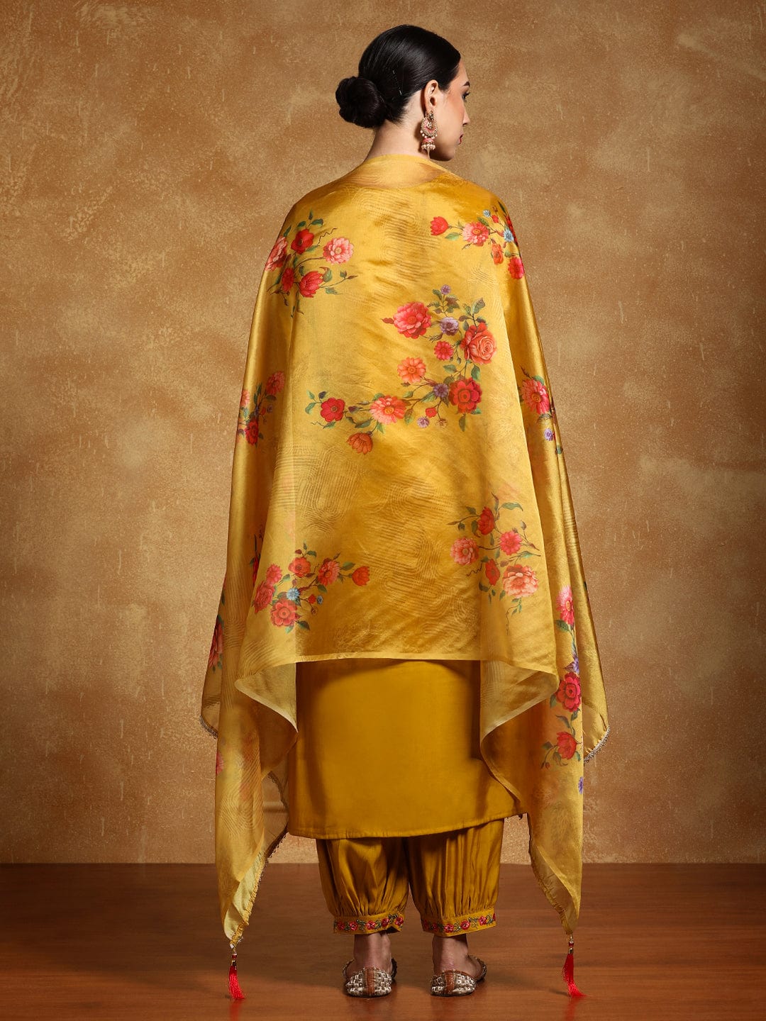 Varanga Women Floral Motif Thread Embroidered Yoke Kurta with Trouser & Dupatta