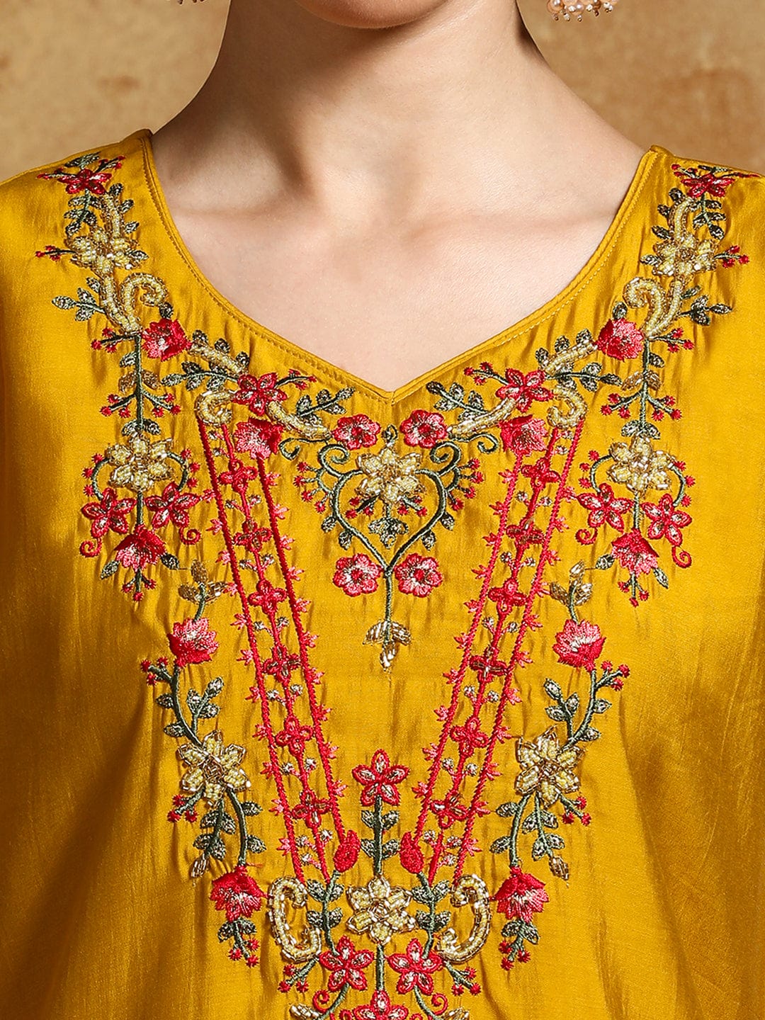 Varanga Women Floral Motif Thread Embroidered Yoke Kurta with Trouser & Dupatta