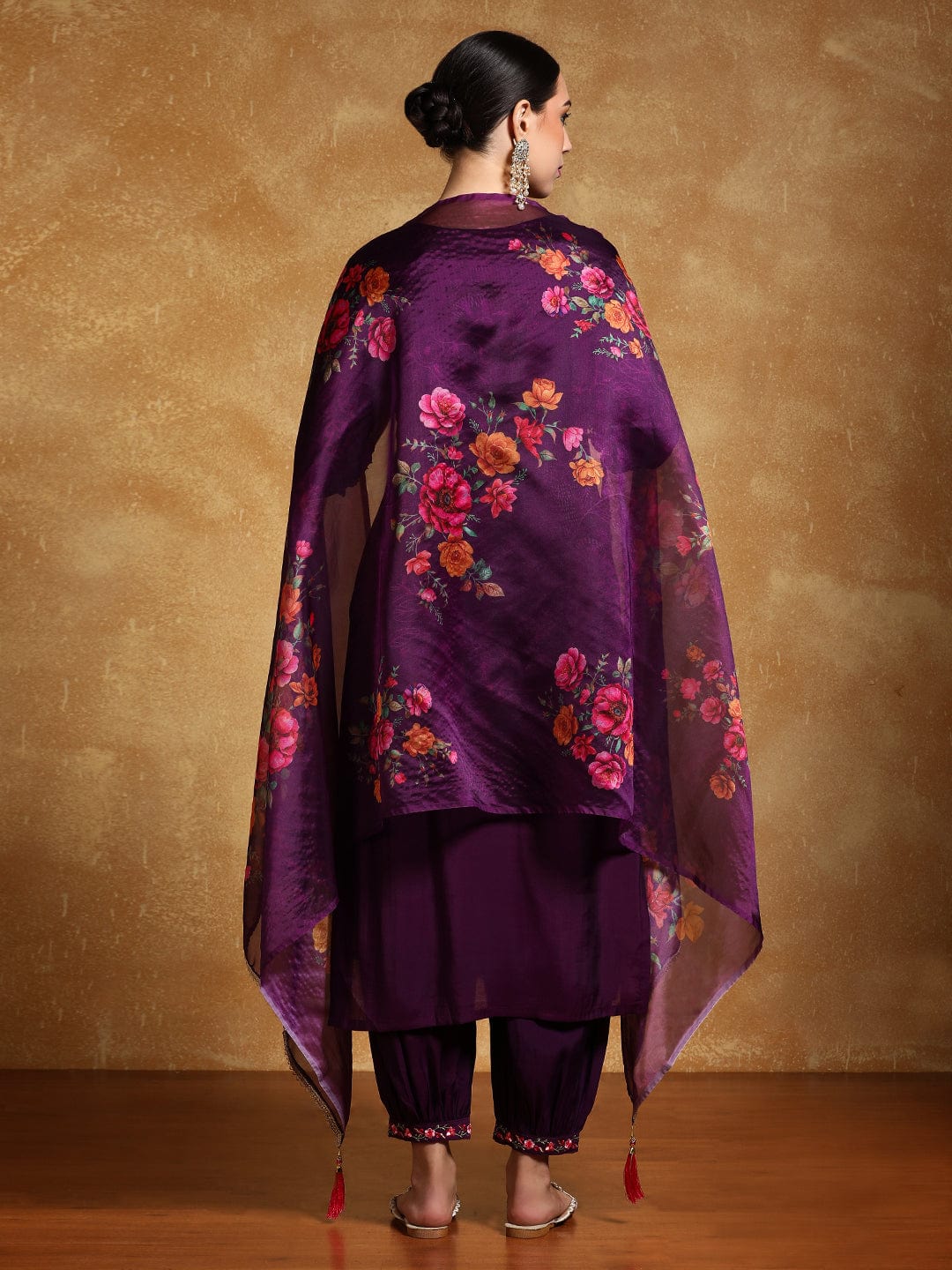 Varanga Women Floral Motif Thread Embroidered Yoke Kurta with Trouser & Dupatta