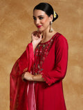 Varanga Women Floral Motif Thread Embroidered Yoke Kurta with Trouser & Dupatta