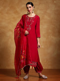 Varanga Women Floral Motif Thread Embroidered Yoke Kurta with Trouser & Dupatta