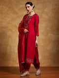 Varanga Women Floral Motif Thread Embroidered Yoke Kurta with Trouser & Dupatta