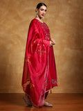 Varanga Women Floral Motif Thread Embroidered Yoke Kurta with Trouser & Dupatta